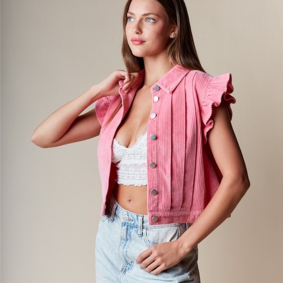 "The Chrissy" Pink Washed Corduroy Vest - Picture 1 of 3